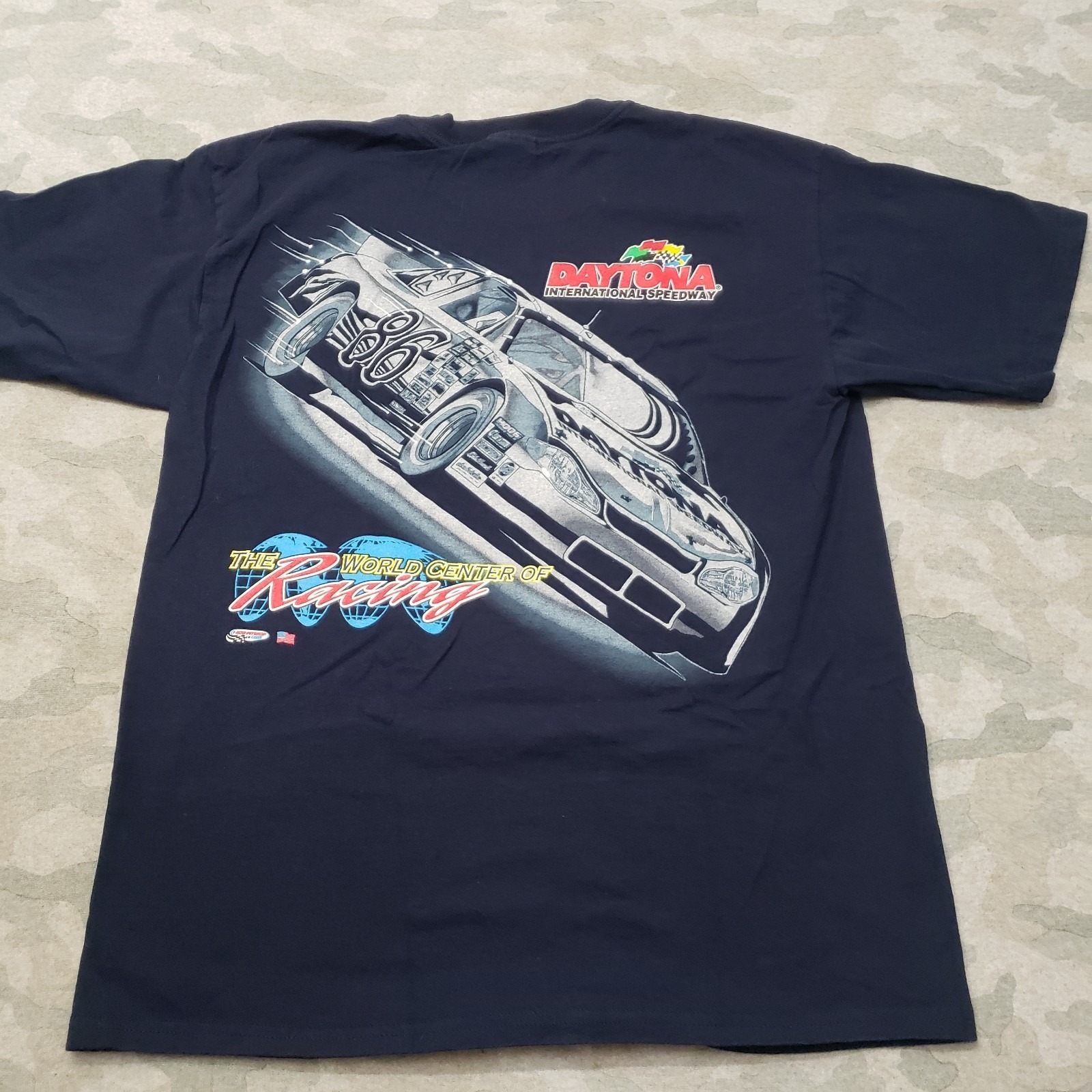 Vtg Daytona Speedy Gildan Shirt Mens Large Blue Heavyweight Short Sleeve Racing
